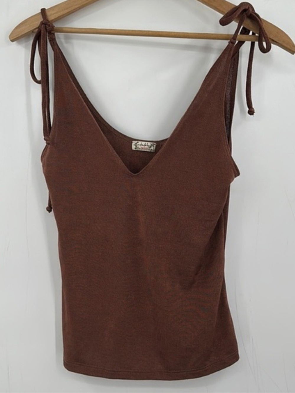 Brown Tie-Shoulder V-Neck Tank Top - Women
